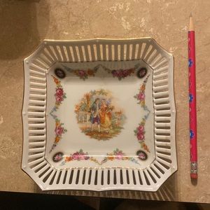 Vintage Porcelain Reticulated large Square Trinket Dish Made In Pre-War Germany